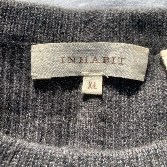 INHABIT 100% Cashmere Chunky Ribbed Crew Neck Sweater Men's XL Gray Pullover - Picture 4 of 9
